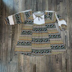 Umgee Multi-Colored Paisley 3/4 Sleeve with Lace Tunic Dress Size XL NWOT